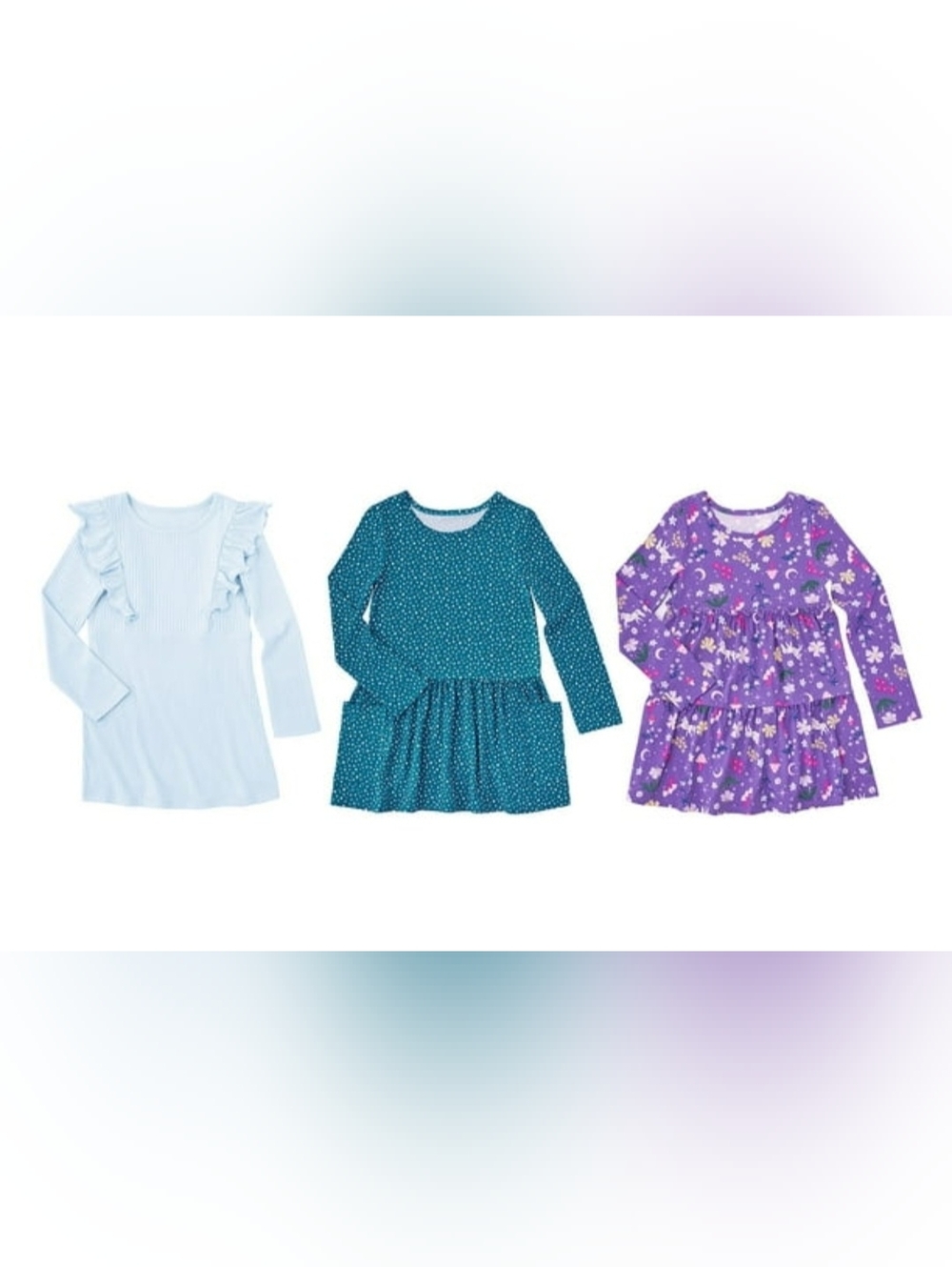 Kirklands Light Blue, Teal & Purple Girls' Casual Dresses - 3 Pack